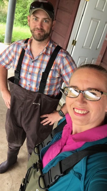 Cindy, Director of Education, and her husband Craig getting ready for the Bay Biodiversity video.